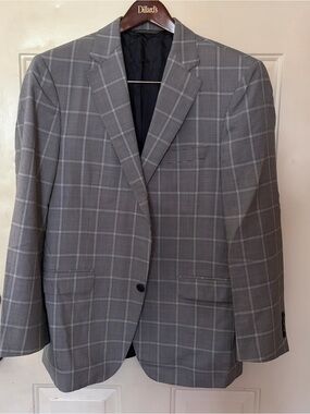 JP Tilford Samuelsohn Harry Rosen Grey Plaid Houndstooth Blazer Sport coat 42R